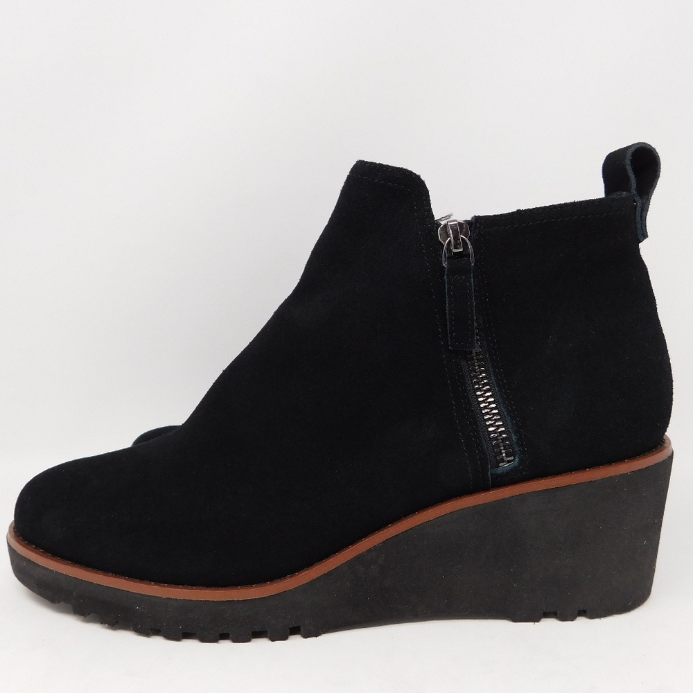 Sanctuary Women's Boots Evolve Wedge Black Suede Slip On Booties Leather Sock